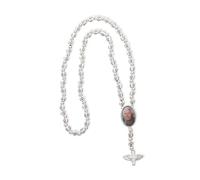 GSTFY Personalised Rosary Beads Catholic Women Men Custom Photo Angel Wings Cross Necklace Memorial Prayer Religious Gift for Family Christian White Blue Red