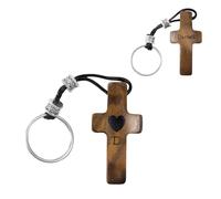 GSTFY Personalised Wooden Cross Keychain Crosses My Heart Personalized Initial Name Cross Fidget Keychain Wood Christian Key Chain Inspirational Encouragement Birthday Gifts For Men Women