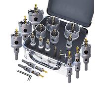 GSTK Upgrade Heavy Duty Carbide TCT Carbide Hole Saw Kit 10Pcs for Hard Metal, with 2*Extra Titanium Plated Pilot Center Drill and 2*L-Wrench