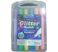 GSV Essentials 12-Colour Glitter Marker Highlighter Set, Vibrant Fluorescent Colors for Notes, Drawing, Art, Scrapbooking, Journals, and DIY Crafts, Non-Toxic, Dual-Tip, Smooth Writing (12 Pcs)