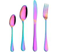 GSV Essentials 16 pcs Cutlery Set, Stainless Steel Flatware Set for 4 People, Spoon Knife and Fork Sets, Mirror Polished and Dishwasher Safe, Rainbow