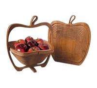 GSV Essentials Apple Shape Wooden Basket, Fruits And Vegetables Bowl, Elegant Design, Home Decore, Sturdy Handle, Durable Construction, Multi-Purpose Use, Brown