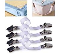 GSV Essentials Bed Sheet Grippers, Fitted Sheet Straps with Metal Clips to Hold, Sheet Grippers and Mattress Straps for Bedding, Durable and Long-lasting, White 4x