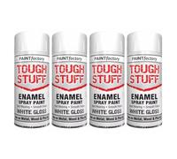 GSV Essentials Enamel White Gloss Spray Paint, Quick Drying, DIY Enthusiasts, Long-Lasting Protection, Wood, Metal, Plastic, Ceramic, Perfect For Interior And Exterior Use, 400ml (4 Pcs)