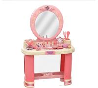 GSV Essentials Fashion Girl Vanity Table Playset for Kids, Pretend Makeup & Hair Styling Beauty Desk with Mirror, Lights, Hairdryer & Accessories, Princess Dressing Table Gift Ages 3+