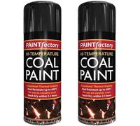 GSV Essentials High Temperature Coal Paint, Heat Resistant Up to 600°C, Quick Drying Spray for Ceramic Coals, Fireplaces, BBQs, and Stoves, Exceptional Thermal Stability, Black Finish, 2 Pack (400ml)