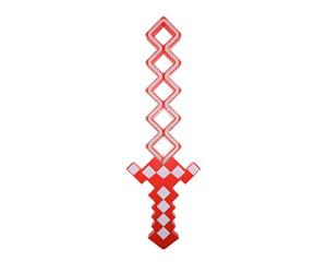 GSV Essentials LED Light-Up Pixel Sword for Kids, Glowing Toy Weapon with Multicoloured Blade Blocky Handle, Party Favour for Birthdays, Halloween, Gaming Events & Costume Accessories (Red)