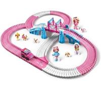 GSV Essentials Pink Track and Park Toy for Girls, Battery Operated Track Playset with Car, Dolls, Bridge & Accessories, Creative Building Racing Set, Fun Educational Toy for Kids,
