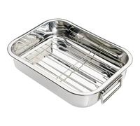GSV Essentials Roasting Tin Tray, Stainless Steel Rack, Roaster Oven, Attractive Design, Roasting Rack with Removable Grill, Quick and Easy, (Small 28X21X4.5CM)