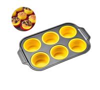GSV Essentials Silicone Muffin Tray Non-Stick Mini Cupcake Pan with Metal Reinforced Frame - 6 Cup / 12 Cup Muffin Tins Easy Release, Foldable & Dishwasher Safe Baking Pan, (Yellow, 6 Cup Mould)