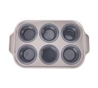 GSV Essentials Silicone Muffin Tray Non-Stick Mini Cupcake Pan with Metal Reinforced Frame - 6 Cup / 12 Cup Muffin Tins Easy Release, Foldable & Dishwasher Safe Baking Pan, (Grey, 6 Cup Mould)