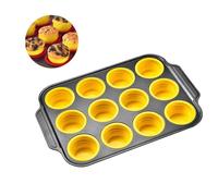 GSV Essentials Silicone Muffin Tray Non-Stick Mini Cupcake Pan with Metal Reinforced Frame - 6 Cup / 12 Cup Muffin Tins Easy Release, Foldable & Dishwasher Safe Baking Pan, (Yellow, 12 Cup Mould)