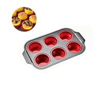 GSV Essentials Silicone Muffin Tray Non-Stick Mini Cupcake Pan with Metal Reinforced Frame - 6 Cup / 12 Cup Muffin Tins Easy Release, Foldable & Dishwasher Safe Baking Pan, (Red, 6 Cup Mould)