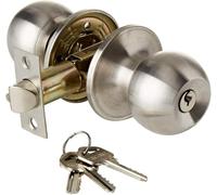 GSV Essentials Silver Door Knob Lock, Round Design, Stainless Steel Bedroom Bathroom Door Knob, Sleek, Silver Finish, Versatile, Comfortable and Secure Grip