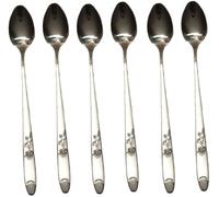 GSV Essentials Stainless Steel Stylish Long Handle Coffee Spoons, Ice Cream Sundae Spoon, Floral Printed, Kitchen Tableware, Modern and Elegant Design, 20cm (6 PCS)