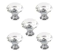 GsvUbd 30mm 5 Pcs Crystal Dresser Glass Diamond Shape Door Handle Drawer Knobs Cabinet Pulls Handles (Silver)