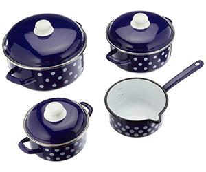 GSW 189606 7-Piece Cooking Pot Set with Dots Blue-White, Steel Enamel, Plastic