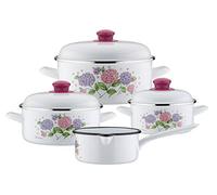 GSW 189989 Hydrangea Saucepan Set 7 Pieces Steel Enamel Plastic White