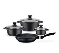 GSW Gourmet Granite Saucepan Set of 7, 9.4L Cast Aluminium, Multi-layer Non-stick Coating, Includes 3 Pots and 1 Frying Pan, Induction & Oven Safe, Dishwasher Safe