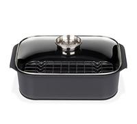 GSW Gourmet rectangular roaster with aroma glass lid and grill insert, cast aluminum, black, ø approx. 40 x 26 x H 11cm