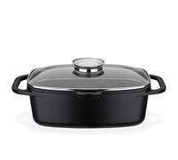 GSW Universal Granite Dish Roasting Dish with Lid, Ideal for Braising, Grilling and Roasting, Suitable for Induction and Oven - Black, Die-Cast Aluminium, 6 Litres