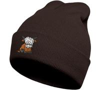 gswirmchsq Scottish Highland Cow Beanie Hat, Cute Funny Cow Embroidery Winter Knit Skull Cap for Adult Men Women, 02brown, One Size