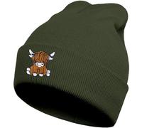 gswirmchsq Scottish Highland Cow Beanie Hat, Cute Funny Cow Embroidery Winter Knit Skull Cap for Adult Men Women, 01green, One Size