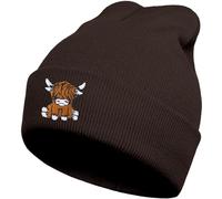 gswirmchsq Scottish Highland Cow Beanie Hat, Cute Funny Cow Embroidery Winter Knit Skull Cap for Adult Men Women, 01brown, One Size