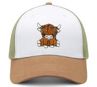 gswirmchsq Scottish Highland Cow Hat, Cute Embroidery Mesh Baseball Cap Trucker Hats Highland Cow Gifts for Women Men, 01-green, One size