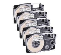 GSwReJ 5PK Black On Clear 9mm X 8m Compatible Labels For Standard Label Printers Works With KL-60 KL-120 KL-HD1 KL-P350W KL-430 And Similar Models