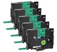 GSwReJ 5PK Compatible Label Tape Laminated 9mm 12mm 18mm 24mm Works With Tze 721 731 741 751 Black On Green Cassette For PTD410 PTD610 Printers