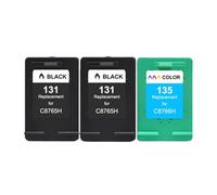 GSwReJ Compatible Refilled Ink Cartridges For 131 135 Replacement For Photosmart C3100 C3183 C3150 C3180 PSC 1500 1510 1513 1600(2BK 1COLOR)