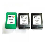 GSwReJ Einkshop Compatible Ink Cartridges Replacement For 132 136 For Photosmart C3183 D5163 1513 C3100 Officejet 6213 5443 D4163 Printers(2BK 1C)