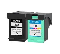 GSwReJ KMCYinks Compatible Ink Cartridge Replacement For 132 And 136 For Photosmart 2573 C3183 D5163 Deskjet 5443 D4163 Printers(1BK1C)