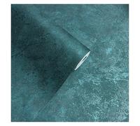 GSXLZ Wallpaper Dark Teal Metallic Marble Wallpaper Industrial Vintage Plain Textured Vinyl Peacock Green Wall Paper for Living Room Background(2mx53cm)