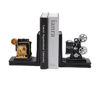 Gsycle 1 Pair Vintage Camera Bookends, Ends Movie Projector Designed Bookend Decoration Book Ends Vintage Music Shelf Book for Home Office Organiser