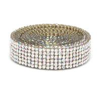 Gsycle 1m Rhinestone Strips, Rhinestone Crystal Glass Mesh Banding Iron on Applique Sewing Trim Embellishments for Wedding Dress Shoes Trim (AB color 6 rows 1 meter)