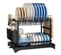 Gsycle 2 Tier Dish Drying Rack, Aluminum Space Saving Dishwasher Strainers Countertop Dish Drainer Plate Rack with Utensil Holder for Kitchen Organization