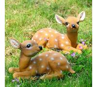 Gsycle 2PCS Deer Figurines, Sika Deer Statue Sculpture Ornaments Animal Statues Model Art Craft Ornament Forest Fawn Baby Deer Statue Stag Garden Ornaments for Outdoor Garden Decoration