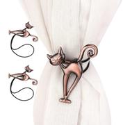 Gsycle 2Pcs Magnetic Curtain Tiebacks, Cat Shaped Curtain Drapes Clips Rope Holdbacks Curtain Holder Buckles Drape Tie Backs Curtain Strap for Home Window Decorative (Red Bronze)