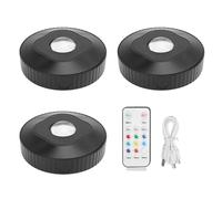 Gsycle 3pcs RGB Puck Lights with Remote, Battery Operated USB Rechargeable Stick on Lights Under Cabinet Lighting for Wine Cabinets Shelves Closets