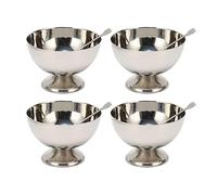 Gsycle 4PCS Ice Cream Footed Bowls, Stainless Steel Reusable Dessert Bowl Set Metal Salad Pudding Cup for Sundae Fruit Snack Party
