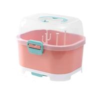 Gsycle Baby Bottle Drying Rack Container, Nursing Cutlery Box Container with Cover Nursing Bottle Storage Box with Drainer for Cabinet Organizer(Pink)