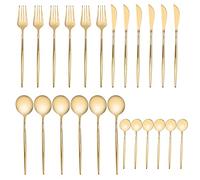 Gsycle Gold Serving Utensils Set, 24Pcs Heavy Duty Flatware Stainless Steel Knife Fork Spoon Set for Birthday Party Wedding