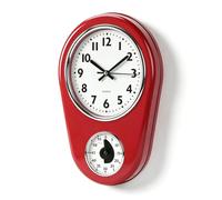 Gsycle Kitchen Wall Clock with Timer, Vintage Red Silent Operation Quartz Clock Hanging Clock Room Decoration with a 60 Minute Timer for Any Kitchen, Office, or Diner