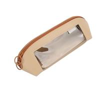 Gsycle Leather Pencil Case, Cute Visible Large Capacity Aesthetic Big Pencil Pouch Small Makeup Bag for Purse Leather Pen Pouch for School Office Woman Man (Khaki)