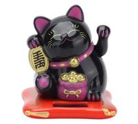 Gsycle Lucky Cat Waving Arm Set, Solar Fortune Cat Statue Decorations Lucky Cat with Waving Arm Solar Powered Fortune Cat Good Luck Wealth Welcoming Cat(Black)
