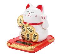 Gsycle Lucky Cat Waving Moving Arm, Solar Power Fortune Cat Chinese Oriental Fortune Good Fortune Maneki Neko Feng Shui Money Decoration Dancing Cats Ornament Cat Statue(White)