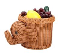 Gsycle Rattan Woven Fruit Basket, 20 cm Cute Elephant Shaped Bread Serving Baskets Snack Storage Bowls Table Desktop Countertop Decorative Display Storage Wicker Baskets for Home(01)