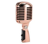 Gsycle Vintage Microphone, Professional Retro Dynamic Vocal Microphone Zinc Alloy Self Tensioning Rotating Rack for KTV Party (Rose Gold)